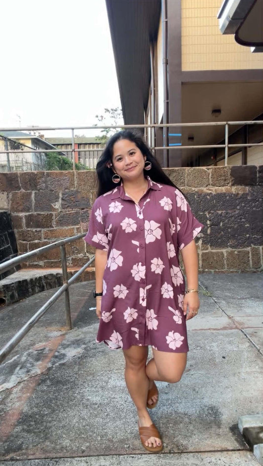 PUAKENIKENI T-SHIRT DRESS-WINE